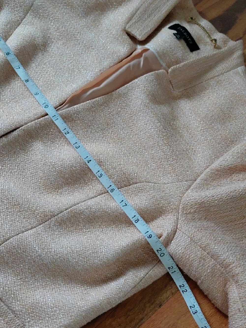 Talbots Blush Pink Metallic Tweed Collarless Blazer
